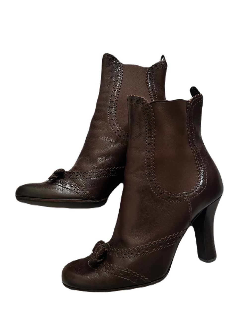 Miu Miu Brown Brogue Oxford Leather Bow Ankle Boots